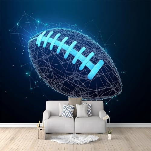 Wall Mural Traditional American Football Print Photo Wallpaper 400 x 280 cm Non-Woven Premium Wall Mural for Living Room Kids Bedroom Decoration Poster Blue