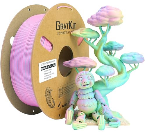 GratKit Mattes Tricolor PLA Filament 1,75mm, 1kg Spule, High Speed 3D-Drucker Matte PLA mit ±0,03mm Präzision, gleichmäßige Wicklung, Rosenrot Gelb Und Blau, Fluorite, 1000g