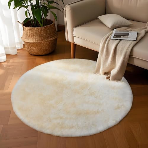 FeinKulturia Runder Teppich 120 cm, Flauschiger Hochflor Kaninchenfellimitat Teppich, Weich & rutschfest, Waschbar, Dekoteppich für Wohnzimmer, Schlafzimmer, Kinderzimmer & als Haustiermatte