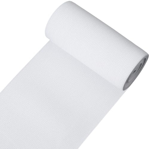 CABODYALS 120MM 3M Bande Élastique Couture Blanche Large Flat Sangle Cordon Haute Élasticité Rubans Bandes Tricot Extensible pour Ceinture Perruque Taille de Pantalon Robe Jupe Bricolage L'artisanat
