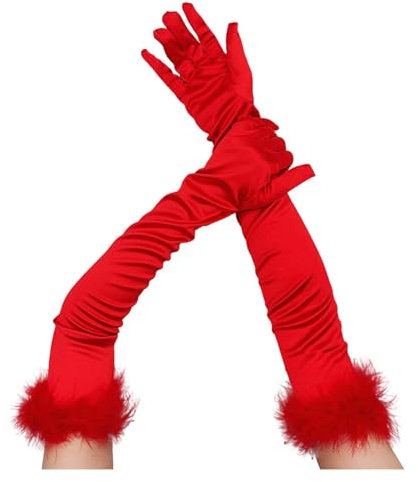 Handschuhe Damen Elegant,Opera Party Gloves Abendhandschuhe Lang Opernhandschuhe 1920er Handschuhe Karneval Fasching Fest Party Kostüm (Rot, 55cm)