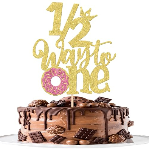 SYKYCTCY 1 Pack Half Way to One Cake Topper Glitter Happy 6 Months Birthday Cake Pick 1/2 Half Birthday Cake Decoration for Baby Half Year Old Birthday Party Decorations Supplies