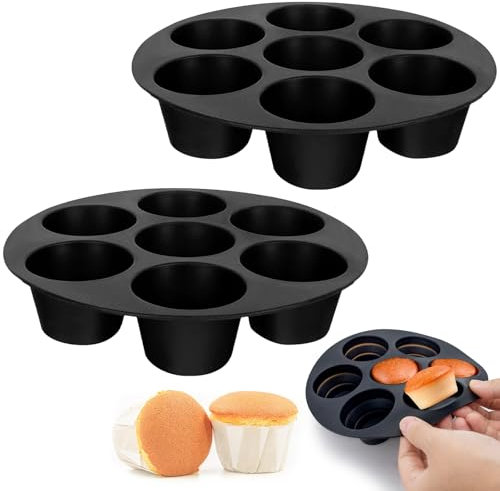 ZYNERY 2 Piezas Moldes Magdalenas Silicona Molde Muffins Horno para 7 Magdalenas Antiadherente Bandejas Horno para Muffins Cupcake Magdalenas Pequeño Molde Silicona para Air Fryer Microondas(17.5cm)