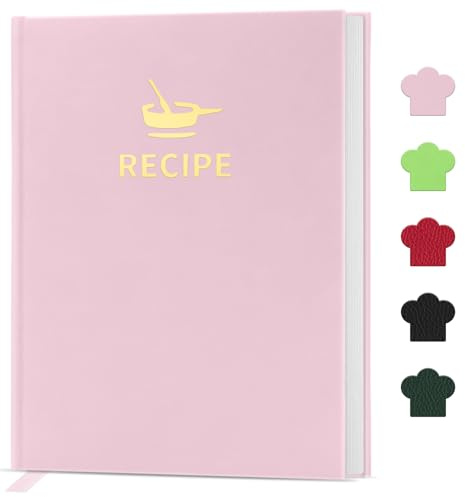 BLESWIN Ricettario Vuoto per Scrivere le Proprie Ricette, Elegante Quaderno di Ricette con Copertina Rigida, Ricettario per gli Amanti della Cucina, Quaderno per Ricette da Scrivere (Rosa)