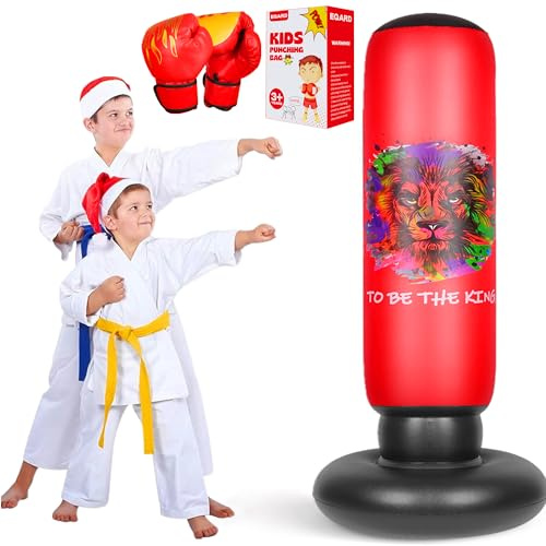 EQARD Saco de boxeo infantil hinchable con guantes de boxeo de 160 cm, saco de boxeo con soporte, saco de boxeo para practicar karate, taekwondo MMA, regalo para niños