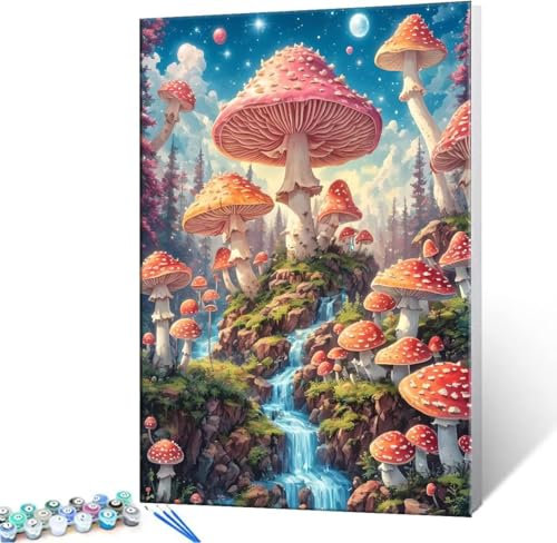 DIY Paint by Numbers Forest Mushroom Painting by Numbers Kits On Canvas, with Paint Brushes and Acrylic Painting Kit 16x20 in/40x50 cm for Kids and Adults Beginner Gifts, Home Decor, Frameless h-498
