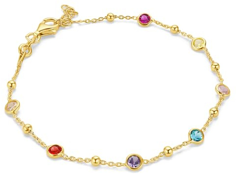 MIORE Armband Damen, 925 Silber 18K Vergoldet, Silberkette mit Bunte Zirkonia Steine, Armband Silber 17+2cm, Schmuck Damen allergenfrei&handgemacht in Italien, Silberschmuck in hochwertiger Schmuckbox