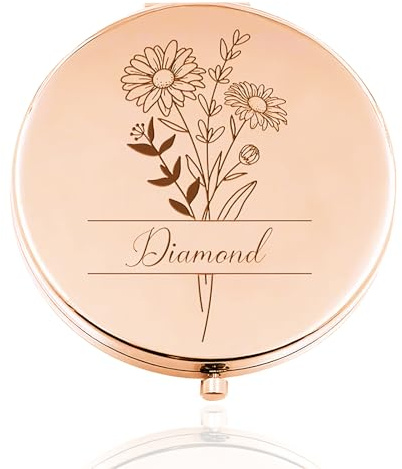 Rainsar Personalisierte Taschenspiegel,Personalisierter Kompaktspiegel mit Gravur Geburtstagsblume&Initialen,Taschenspiegel Klappbar Taschenspiegel Hochzeitstag Valentinstag für Damen und Mädchen