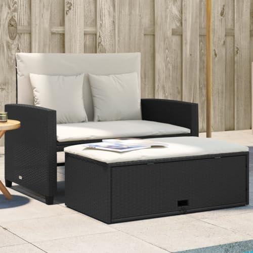 XINCXIN Gartensofa, Patio Couch gartensofa Balkon Bank möbel Garden Sofas Furniture Geeignet für Balkonm Porch Patio Garden mit Kissen 2-Sitzer Schwarz Poly Rattan
