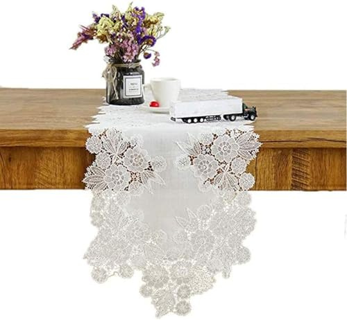 Runner da tavolo, Centrini moderni per mobili, Centrini moderni per camera da letto, in pizzo bianco con fiore ricamato, runner europeo per comò e mensole, per matrimoni, tavoli da pranzo e feste