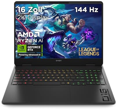 OMEN Gaming Laptop, 16 WUXGA Display 1920×1200, 16:10, 144Hz, AMD Ryzen 9 8940HX, NVIDIA GeForce RTX 5070, 32GB RAM, 1TB SSD, Win 11, 4-Zonen-RGB-QWERTZ Wi-Fi 6, Shadow Black, inkl. 3 Monate GamePass