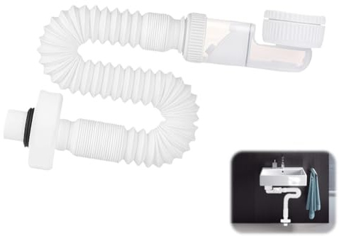 CEWROM 1 1/4 Zoll Siphon, Flexibler Ablaufschlauch, 360° Einstellbarer Siphon Waschbecken, Abflussrohr mit Geruchsverschluss, Raumsparsiphon für Küche Bad (Weiß)