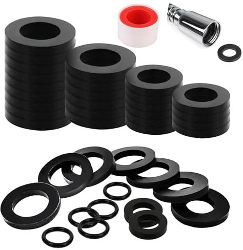 72 Pieces Rubber Washer Tap Sealing Rings Set, Includes 24 Pieces 1/2 Inch Tap Connector Washers and Hose O Rings and 3/4 Inch Shower Hose Wa-shers for Faucet Repair Bathroom Kitchen Appliances