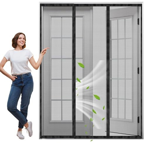 Fliegengitter Fenster zum Öffnen und Schließen, 215x275cm Schwarz Insektenschutz Rollo selbstklebend, Insektenschutz Magnetischer Fliegenvorhang für Balkontür, Wohnzimmer