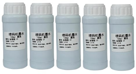 PZPSEQGM Encre de solvant de 100 ML Rechargeable Compatible avec 2588 JS10 JS12 Printers Compatible avec 12,7 mm 25,4 mm imprimante Portable à l'encre Rapide(100ML Ink-5pcs)