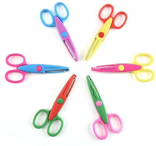 Set di 6 forbici di sicurezza colorate per bambini, con punte arrotondate, piccole forbici con bordi a zig-zag, per progetti fai da te, per la casa, per foto, scrapbooking, attività artistiche