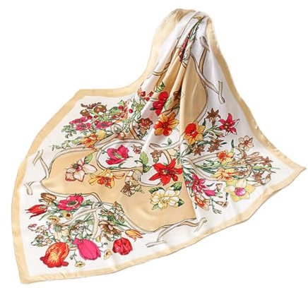 Gloris Sidenscarf, elegant hårscarf, satinduk, bandana, duk, huvudduk, 90 x 90 cm, 90X90 cm