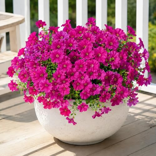Aisamco 12 Fiori Seta Esterno UV Resistente | Gloria mattutina colorata, Eucalipto, Ingresso fioriera, Portico patio, Pianta finta