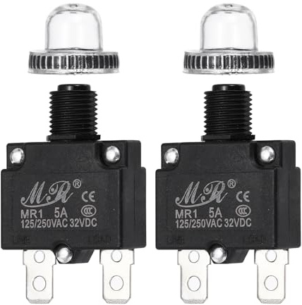 QUARKZMAN 2 Pcs Interruttore Termico A Pulsante 5Amp, 125/250V AC 32V DC Ripristino Manuale Protezione Sovraccarico Termico Con Cappuccio Pulsante Impermeabile