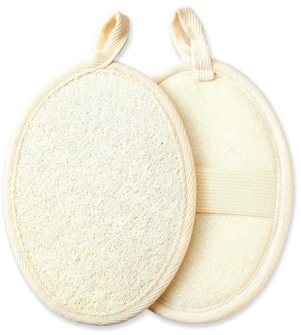 Natural Loofah Sponge, Reusable Exfoliating Scrubber Mitts, Skin BathLoofah, Shower Body Exfoliator Scrubbing Pads for Face/Body/Back, Gentle Skin Care Bath Accessories (Beige)