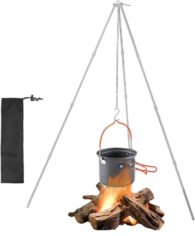 Treppiede da cucina per falò | da campeggio treppiede per stufa - Treppiede da campeggio leggero per treppiede pieghevole per zaino in spalla Catena di sospensione regolabile, lega di alluminio