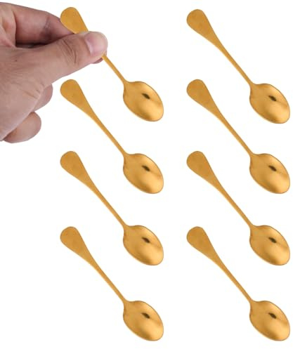 lasuroa 8pcs Small Seasoning Spoons, 9cm/3.54in 304 Stainless Steel Mini Pointed Condiment Scoops Tiny Spoons for Spice Jars Sugar Honey & Seasoning Dispensing (Gold)