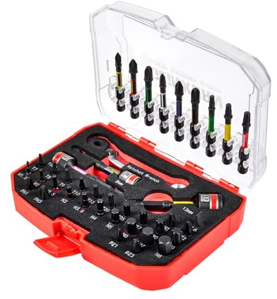 Geinxurn 40-teiliges Werkzeugset mit Aufbewahrungsbox, inkl. 25/50mm S2 Stahl Magnet Schraubendreher Bits (Torx/PZ/Kreuz/Hex), Steckschlüssel und Mini-Ratschenschlüssel für Reparaturen im Haushalt