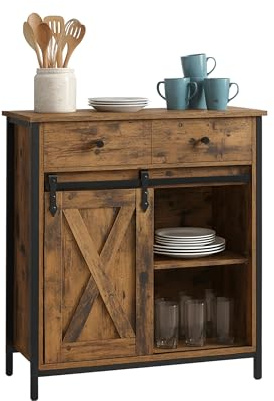 Credenza Relaxdays con Porta Scorrevole, HLP: 80 x 70 x 30 cm, 4 Scomparti, Armadio per Cucina e Soggiorno, Marrone/Nero