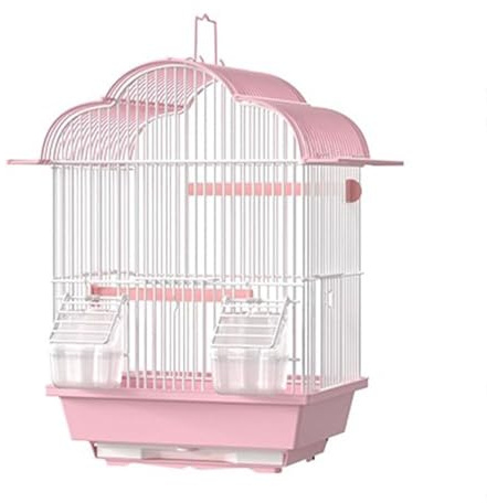 SJHPZG Metall-Vogelkäfig mit Ständer und Futternapf, hängender Papageienkäfig, Vogelnest for Kakadus, Unzertrennliche, Aras, Wellensittiche und Finken(Rose,Klein)