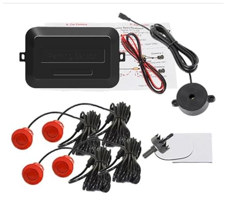Macchina Sensori Di Parcheggio Kit Sensore Parcheggio Radar Retromarcia Posteriore Per Auto Cicalino 22 Mm 4 Indicatori Avviso Acustico Sonda 8 Colori 12 V(Rosso)