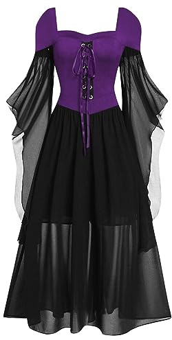 Robe d'Halloween pour femme - Grande robe swing en maille - Couleur unie - Robe longue, lilas, M
