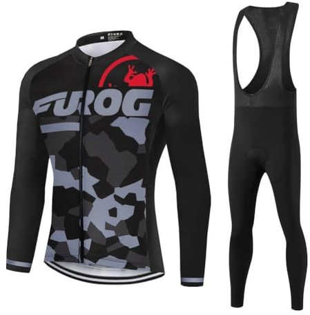 UGLY FROG Nzrtao Maillot Ciclismo Hombre Manga Larga y Culotte de 20D Gel Largo MTB con Tirantes Equipos Profesionales, Conjunto Ropa Ciclismo Hombre