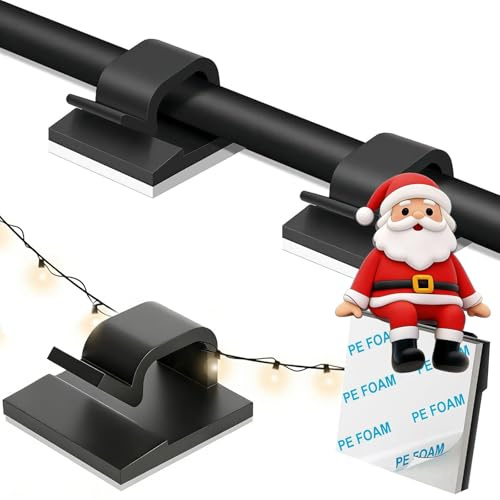 KLJ Kabelhalter selbstklebend Outdoor und Innenraum klebehaken 50 Stück | Schwarz kabel organizer für Kabelmanagement,Kabelclips für Schreibtisch kabelbefestigung,kabelklemmen für Lichterkette