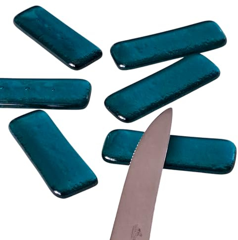 Lot 6 Porte-Couteaux Verre Turquoise Artisanal Fait Main France + Étui