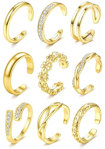Minnario 9 Pcs Bagues d'Orteil Femme Bague de Pied Plaqué Or 14K