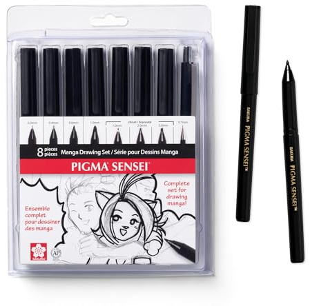 SAKURA 50204 8-Piece Pigma Sensei Manga Drawing Kit, Black