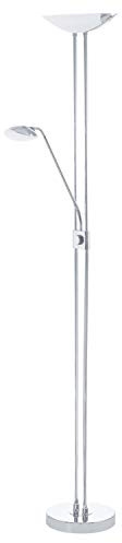 EGLO LED Stehlampe Baya LED, 2 flammige Stehleuchte dimmbar | Standleuchte aus Metall in Chrom, Glas in Weiß, Wohnzimmerlampe, Deckenfluter mit Leselampe, warmweiß