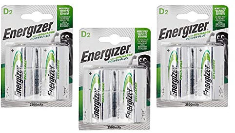 ENERGIZER Lot de 3 Blisters de 2 Accus Piles Rechargeables HR20 Power Plus D 2500mah