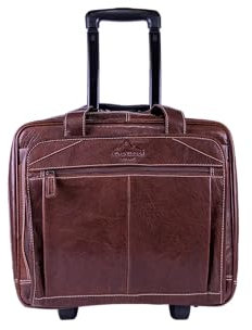 Alpenleder Business Trolley - Denver (Handgefertigt) - Nachhaltiges Bio-Leder aus regionaler Landwirtschaft | Trolley Handgepäck, Aktentasche mit Rollen *Fair Produziert* (40x40x25cm, Brandy)