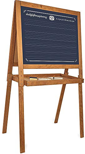 Große Schultafel Vintage Doppelseitig aus Holz Kinder ab 3 Jahren | Kompatibel mit Kreide und Stiften -magnetische Seite für Magnete -authentische französische Herstellung -Geschenkidee