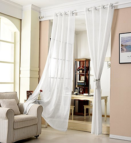 WOLTU Gardinen mit Ösen Leinenoptik halbtransparent 140x175cm Weiß | Leinenoptik Vorhang Ösenschal und Dekoschal für Wohnzimmer Schlafzimmer, moderne Stores mit weichem Licht 175cm Lang（1 Stück）
