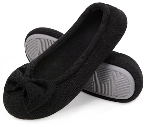 EverFoams Women's Ballerina Slippers Lightweight Comfy Memory Foam House Shoes with Stretchable Heel Design, 3/4 UK, Black