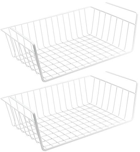 WELLGRO 2er Set Schrankkörbe zum Einhängen aus Metall - ca. 41 x 25 x 14 cm (LxBxH) - schaffen Sie zusätzlichen Platz - weiß