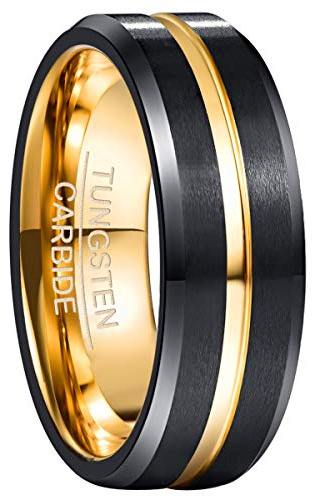 NUNCAD Ring Herren/Damen Schwarz Gold Partnerringe Wolframcarbid 8mm Matt Hochzeits Ring Verlobungsringe Freundschaftsringe Größe 60