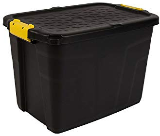 Strata 6 Stück Heavy Duty Aufbewahrungsbox, Secure Stackable Case - 60 Liter - 60 x 40 x 40 cm - Beständig gegen 630 kg - schwarz/gelb