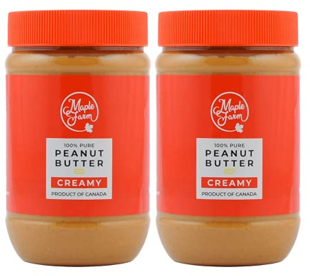 MapleFarm - Erdnussbutter Natürliche Ohne Zusätze. 1 Kg (2x500g) - Erdnussmus Ohne Salz, Zucker, Palmfett - protein creme - PURE PEANUT BUTTER - SMOOTH (CREAMY)