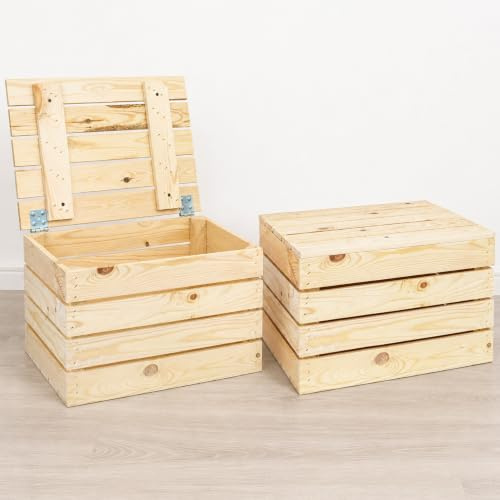 Kistenkolli Altes Land Obstkiste Holztruhe geflammt oder Natur mit Deckel 48 x 36 x 27cm Holzkiste mit Deckel Schatztruhe Aufbewahrungskiste (Natur, 2)