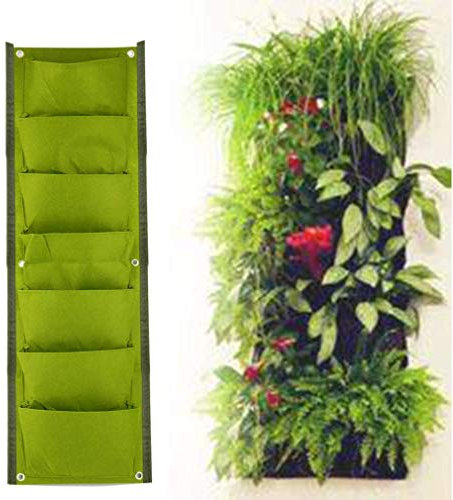 Pflanztaschen zum Aufhängen an der Wand, 7 Taschen, grün, vertikaler Garten, Pflanzgefäß, Wandmontage, Pflanztasche, Pflanzbeutel, Heimbedarf
