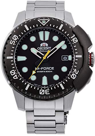 ORIENT M-Force - Orologio da polso da uomo automatico e a carica manuale meccanico sportivo bracciale e cassa in acciaio inox di colore grigio display analogico nero - RA-AC0L01B00B