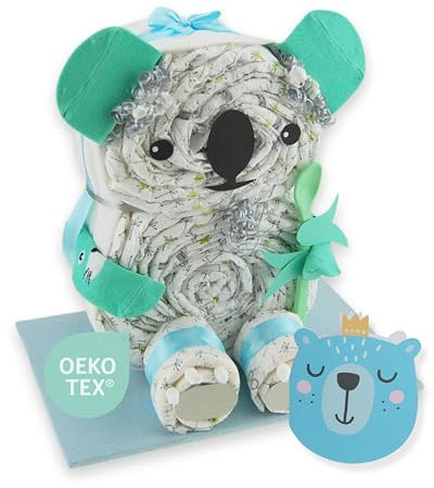 Windeltorte.com – Koala | Windeltorte in Blau - inkl. 26 LILLYDOO Windeln | Geschenk zur Geburt | Taufgeschenk | Geschenk zur Babyparty – handgefertigt